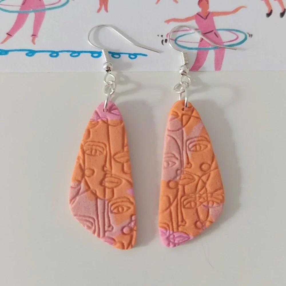 Orange and Pink Polymer Clay Earrings - Picture 1 of 2